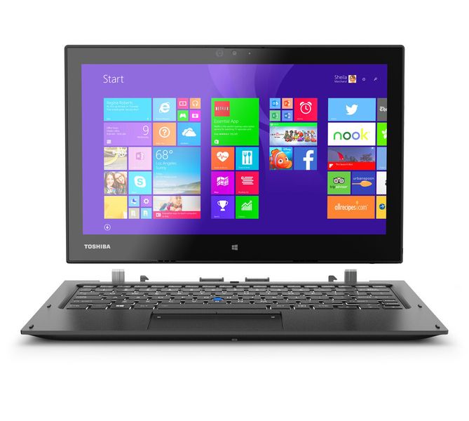 Das Toshiba Porteégé Z20t ist im Grunde ein Windows 8.1-Tablet mit Intel Core M-Prozessor, 4 GB RAM, 128 GB SSD-Speicher und einem Full-HD-12,5-Zoll-Display. In Verbindung mit der Tastatur lässt es sich jedoch schnell in ein Notebook verwandeln, das bis zu 15 Stunden Arbeit ermöglicht. (Bild: Toshiba)