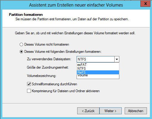 ReFS wird künftig als weitere Alternative angeboten, wenn eine Festplatte formatiert werden soll. (Archiv: Vogel Business Media)