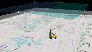 Bild 1: Die Ortungsinformationen geben auf 15 cm genau den Stapler-Standort in der in virtuelle Planquadrate unterteilten Halle wieder und werden aufgezeichnet, aufbereitet und visualisiert. (Archiv: Vogel Business Media)