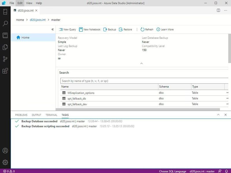 Auch Backups und andere Aktionen können in Azure Data Studio durchgeführt werden. (Joos/Microsoft (Screenshot))