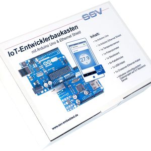 Der IoT-Entwicklerbaukasten von SSV ist genau das Richtige für alle, die gerne Ihre eigenen Erfahrungen im Internet der Dinge sammeln möchten. Er enthält alle benötigten Features, um in wenigen Schritten Sensordaten auf einen SSV-IoT-Server zu laden und z. B. über eine Website oder die SSV-Smartphone-App abzurufen.(Bild:  SSV Software Systems GmbH)