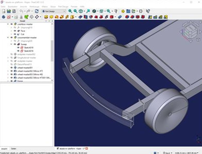 Modeling the EV Platform from Shells and Solids Using the Part, Part Design, and Sketcher Workbenches.   (Source: Alsado)