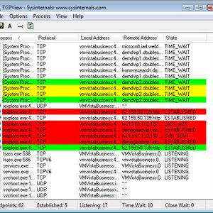 TCPView zeigt in einer Liste übersichtlich den Zustand von TCP-Endpunkten – hier die Fenster-Version...