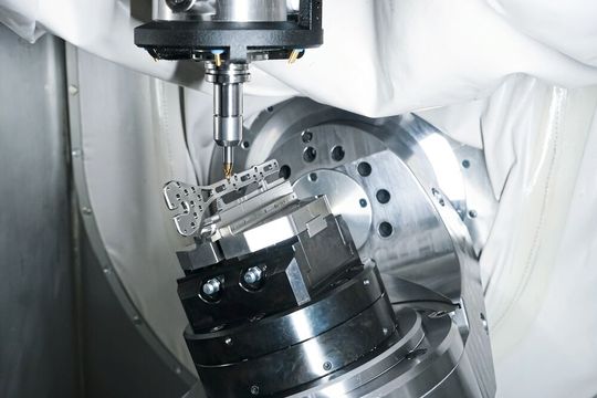 Präzisionsbearbeitung einer Knochenplatte aus Titan – Beispiel für das erweiterte Anwendungsspektrum in der Medizintechnik mit der Micro5 XL.(Bild:  Chiron Group)