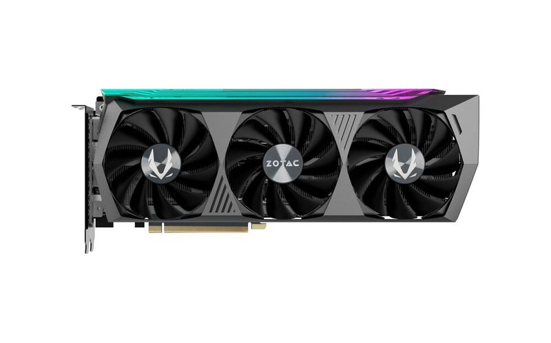 Die RTX-3070-TI-Karten warten ebenfalls mit drei Lüftern auf. Hier das AMP-Holo-Modell. (Zotac)