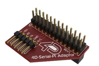 Display-Kit von 4D Systems für RPi: Der serielle Pi-Adapter wird auf die GPIO-Schnittstelle des Rasopberry Pi gesteckt und via Kabel mit dem Display verbunden (Bild: 4D Systems)