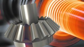 Abkühlung aus dem austenitischen Zustand in einem 3D-Modell eines Kegelrads: Es werden die endgültige Phasenzusammensetzung sowie der Eigenspannungszustand des Martensits berechnet. (Bild: © DigitalSpace – stock.adobe.com_KI-generiert; Comsol)