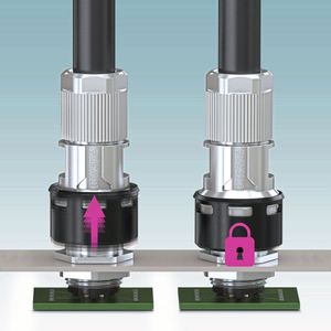 Die M12-Steckverbinder mit Push-Pull-Schnellverriegelung springen zurück, wenn sie nicht sicher verrasten (links) - oder sie verriegeln spürbar.