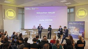 De gauche à droite : Sébastien Gillet, directeur général GL events exhibitions industrie ; Julie Voyer, directrice de Global Industrie ; Sébastien Martin, Ministre délégué 
chargé de l’Industrie ; Nicolas Dufourcq, directeur général de Bpifrance et président de Global Industrie.
 (Source : Global Industrie)