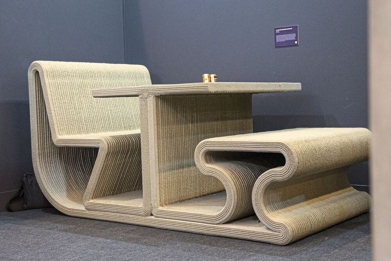 Bei all den überwältigenden Eindrücken, empfiehlt sich eine kleines Pause. Stilecht auf einer 3D-gedruckten Bank. Denn auch Möbeldesigner haben die Additive Fertigung für sich entdeckt. Das Unternehmen Röser hat die Sitzkombination aus Beton 3D-gedruckt. (Bild: S. Guggenberger / VCG)