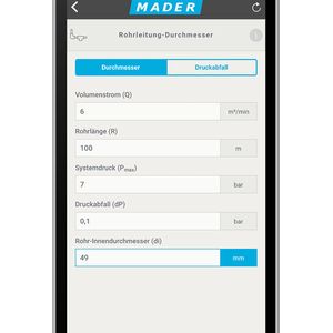 Mit der App Mader Calculat-Air können schnell und einfach Druckluftkennzahlen berechnet werden.

