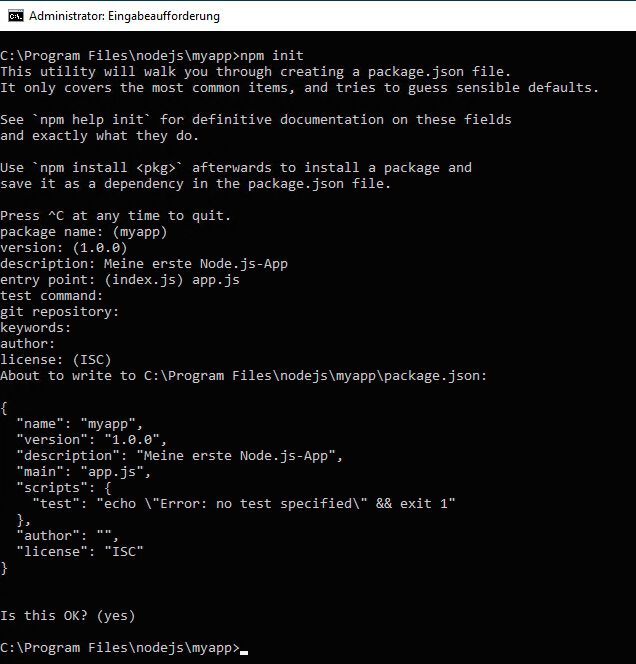 Erstellen eines ersten Projektes mit Node.js