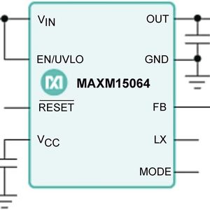 Bild 4: Der MAXM15064 benötigt nur drei Kondensatoren und zwei Widerstände für eine komplette Abwärtswandlerlösung. (Bild:  Maxim Integrated)