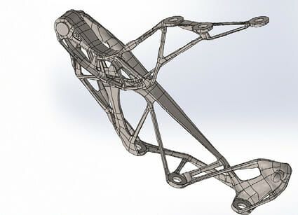 (Optimierungsergebnis von MSC Apex Generative Design, das schnell und einfach mit der integrierten Mesh-to-CAD Funktionalität erzeugt werden kann. Bild: Hexagon)