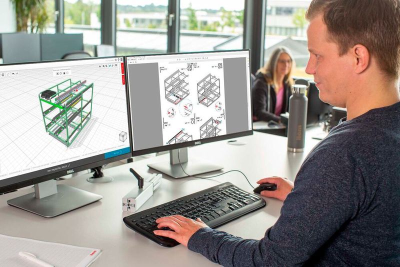 Die Grundgestelle und die Standardregale können aufgrund der modularen Bauweise flexibel modifiziert werden, wie Item eklärt. Als Konstruktionsplattform dient dabei das Item-Engineeringtool. (Bild: Item)