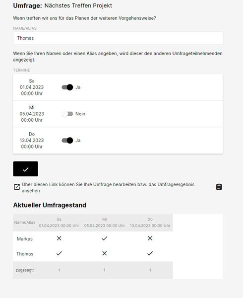 Anzeigen des aktuellen Umfragestands. (Bild: Joos / Dr. Eckhardt + Partner GmbH)