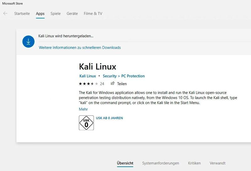 Mit dem Windows-Subsystem für Linux lassen sich Linux-Distributionen wie Kali-Linux direkt in Windows 10 und Windows Server 2019 integrieren. (Joos / Microsoft / Kali Linux)