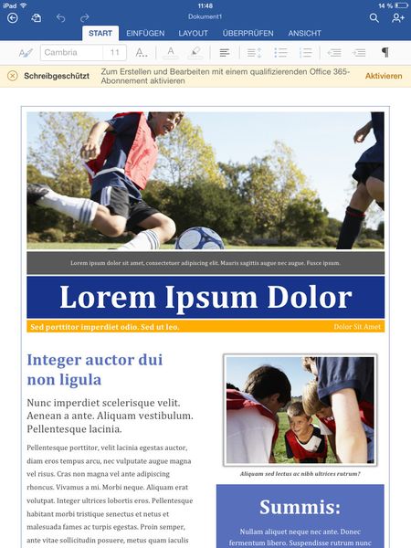 Abbildung 5: Mit den kostenlosen Microsoft Office-Apps lassen sich Dokumente lesen. Wer Dokumente bearbeiten will, kann die Funktion kostenpflichtig freischalten. (Bild: Joos)