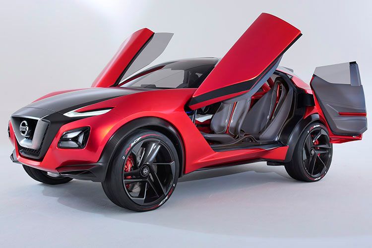 Die auf der Frankfurter Messe enthüllte Studie steht auf üppigen 22-Zoll-Rädern, die im Verhältnis zu den überschaubaren Kleinwagen-Dimensionen noch wuchtiger als ohnehin wirken; erst recht mit den hinten aufgezogenen 255er-Reifen. (Foto: Nissan)