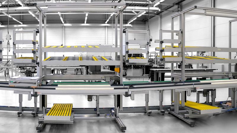 Mit dem modularen System von Minitec lassen sich optimal gestaltete Arbeitsplätze, verkettete Workstations oder Arbeitsinseln bis hin zu kompletten Montagelinien schnell und wirtschaftlich realisieren.(Bild:  Minitec)