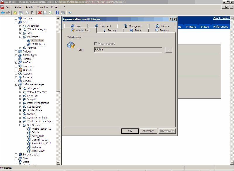Abbildung 2: Eigenschaften eines Computers, der als virtuelle Maschine vorliegt und einem User in DX-Union zugewiesen wurde. Screenshot: Bär (Archiv: Vogel Business Media)