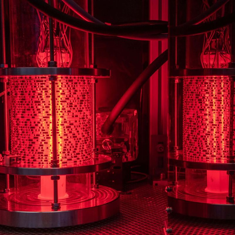 Photoreaktor zur Umsetzung von gasförmigen mit flüssigen Substanzen – zum Beispiel Stickstoff mit Wasser.