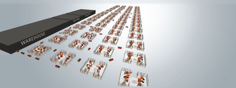 In Industriehallen gibt es vielleicht bald keinen Kabelsalat mehr. Robotik-Hersteller Kuka forscht aktuell an einer Roboter-Kommunikation via WLAN. (Kuka AG)