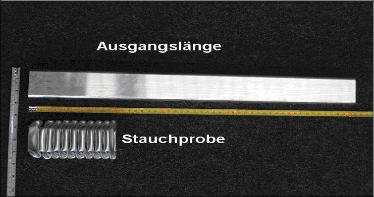Bild 5: Vor der Stauchprüfung hatte das im Strangpressverfahren hergestellte Vierkantrohr eine Länge von 600 mm. Danach waren es nur noch 120 mm. (Archiv: Vogel Business Media)