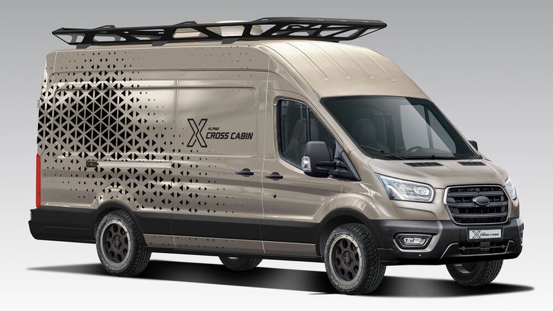 Die Studie „Cross Cabin“ basiert auf einem 6,70 Meter langen Ford Transit.(Bild:  Alpine)