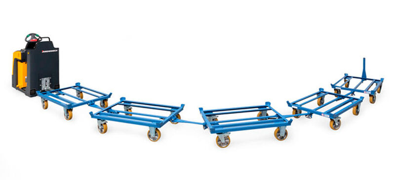 Maximal fünf Palettenfahrgestelle beziehungsweise 3000 kg können in einem Zug bewegt werden. (Bild: Fetra)