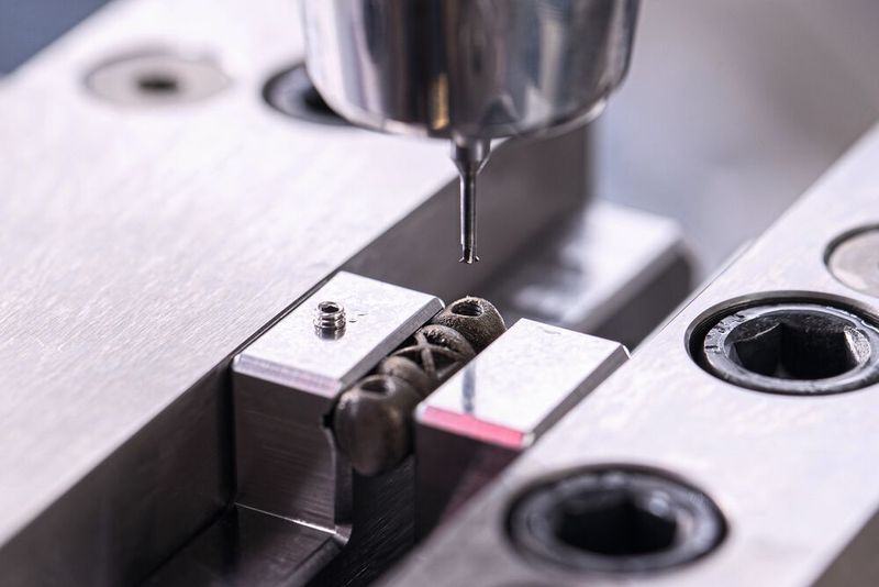 Fräsen von M3-Innengewinden in ein gedrucktes Titanbauteil.(Bild:  Horn/Sauermann)