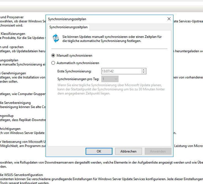Über den Synchronisierungszeitplan wird gesteuert, wann WSUS Updates bei Microsoft herunterladen soll. (Th. Joos)