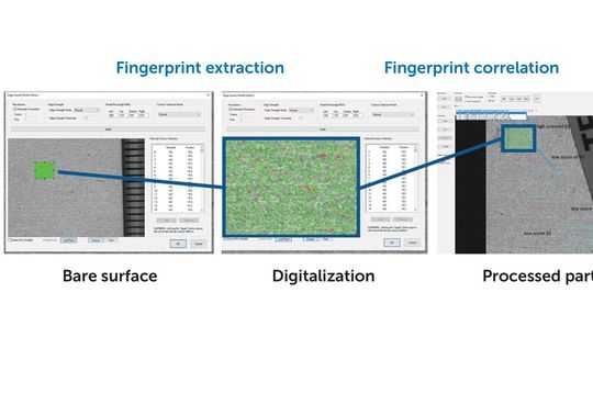 Jede technische Oberfläche weist individuelle Merkmale auf, die zur Identifikation der Bauteile in späteren Prozessschritten verwendet werden können.(Bild:  Teledyne)