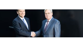 Clariant-CEO Hariolf Kottmann (re.) und Huntsman-Chef Peter Huntsman wollen die beiden Unternehmen vereint in eine erfolgreiche Zukunft steuern. (Giorgia Müller / Clariant)