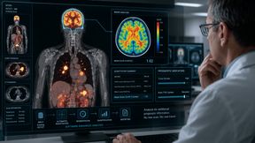 Automatisierte PET/CT-Auswertung: Zusätzlich zur Tumorlast lässt sich auch die FDG-Aufnahme des Gehirns quantifizieren. So könnten bereits vorhandene Bilddaten einen weiteren Prognosemarker liefern – ohne zusätzlichen Scan oder Radiotracer.
 (Bild: Guido Deußing / KI-generiert)