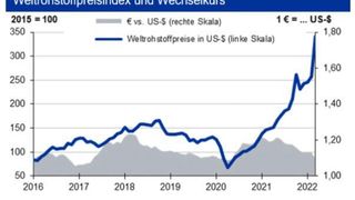 Der Krieg in der Ukraine sorgt für starke Verunsicherung auf den internationalen Rohstoffmärkten. (HWWI; Deutsche Bundesbank)
