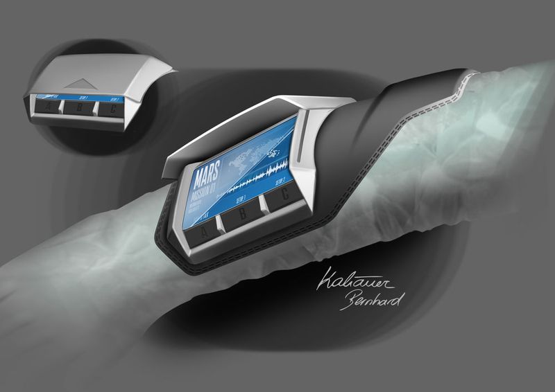 Detail der Bedienelemente am Handgelenk. (ÖWF/ Bernhard Kaliauer)