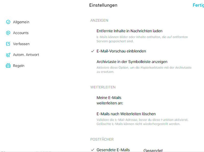 Anpassen der Einstellungen von Apple Mail. (Joos)