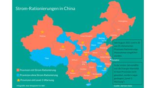 Diese chinesischen Provinzen sind von den Stromrationierungen betroffen. (Bild: Asia Waypoint für MM Maschinenmarkt)