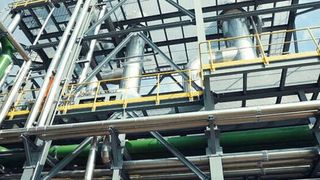 Evaporation unit of Vynova's potassium hydroxide plant in Tessenderlo, Belgium. Potassium hydroxide manufactured at this plant will serve as feedstock for the new potassium carbonate facility. (Vynova)