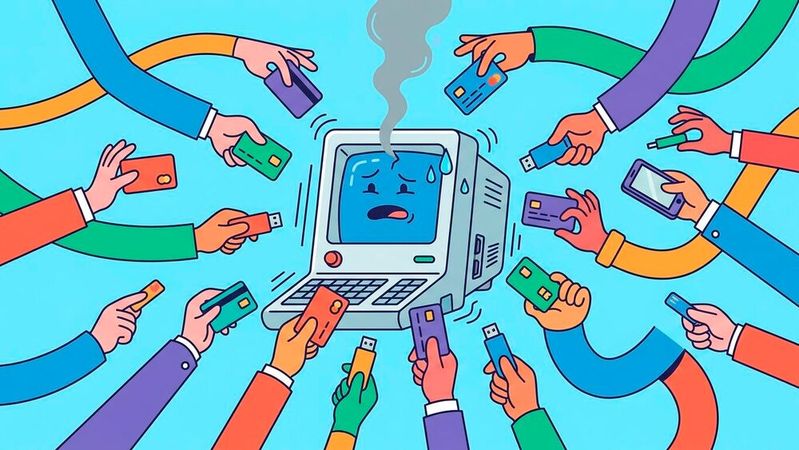 Teilen sich Dutzende Beschäftigte einen Rechner, gerät die Anmeldung per Windows Hello ins Schwitzen. Ein Sicherheitsschlüssel wandert mit dem Menschen und nimmt dem Rechner die Last ab.(Bild:  Gemini / KI-generiert)