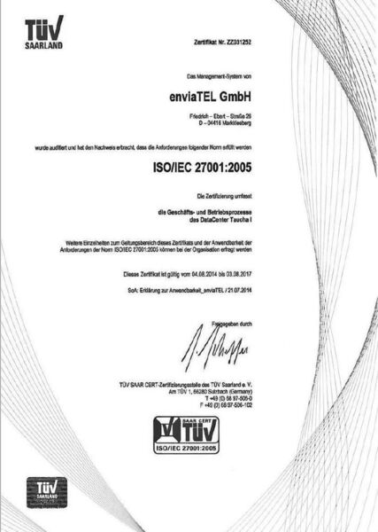 Ein reales Cloud-Zertifikat, das der TÜV Saarland ausgestellt hat. (TÜV Saarland)