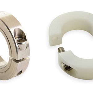 Korrosionsbeständige Klemmringe von Ruland aus Edelstahl und aus Delrin mit Edelstahlschrauben(Bild:  Ruland)