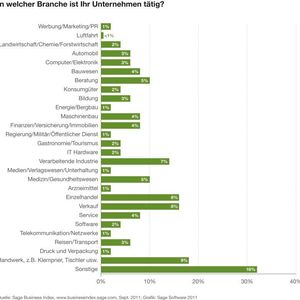 Die Grafik zeigt einen Überblick, welchen Branchen die Teilnehmer der Sage-Umfrage angehören.