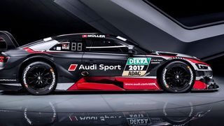 Audi hat auf dem Autosalon in Genf sein neues DTM-Fahrzeug für die Saison 2017 vorgestellt. Im Gegensatz zu den beiden RS5-Vorgängermodellen wurde das Fahrzeug aerodynamisch extremer ausgelegt. (Audi)