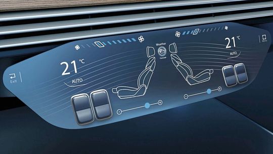 Vorentwicklungskonzept von Preh: Kippschalter mit aktivem oder passivem haptischem Feedback auf Touchscreen.(Bild:  Preh)