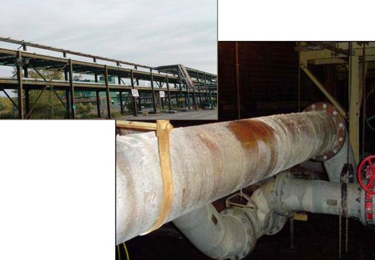 Weitere Komponenten im schwierigen Umfeld, die aus langlebigem und strapazierfähigem GFK bestehen. Es sind Rohrleitungen, die Schwefelsäure ausgesetzt sind und damit kein Problem haben, wie Tests beweisen.(Bild:  Ashland / Derakane)