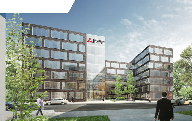 Entwurf des neuen Bürogebäudes von Mitsubishi Electric in Ratingen. (Mitsubishi)