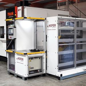 Die Automationslösungen der Hofer Technics AG sind als Teilelader, Palettenlader oder, wie hier im Bild zu sehen, als Hybrid aus beiden Varianten verfügbar.(Bild:  Hofer Technics AG)