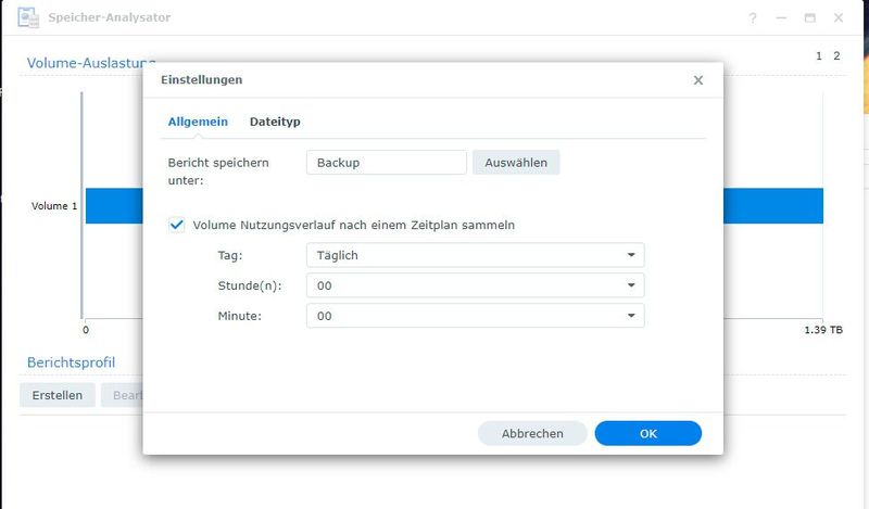 Konfigurieren des Storage Analyzers auf einem Synology-NAS zum Auffinden von Speicherfressern. (Bild: Joos - Synology)